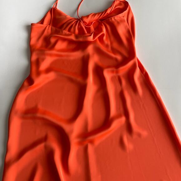 NWT Rosetta Getty Twist Front Slip Dress Size 10 Orange Fluid Satin - Picture 9 of 16